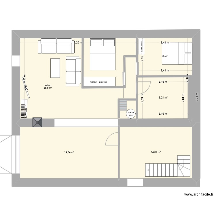 Casa vu par l\'INA des filles :). Plan de 5 pièces et 87 m2