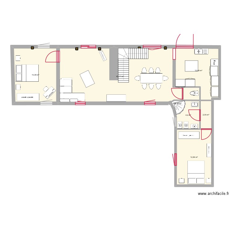 plan brut courte cavée 5 EME VERSION. Plan de 7 pièces et 88 m2
