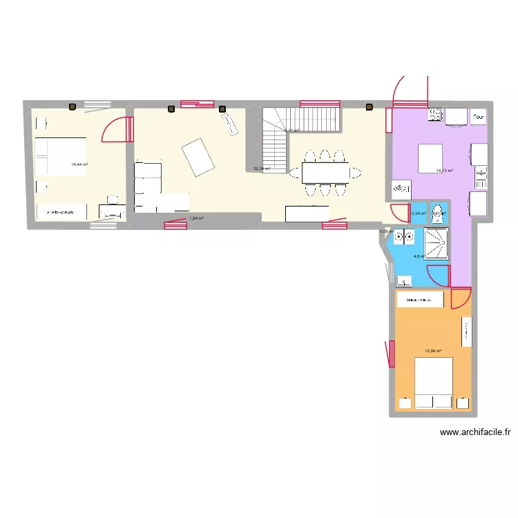 plan brut courte cav&eacute;e 5 EME VERSION. Plan de 10  et 85 m²