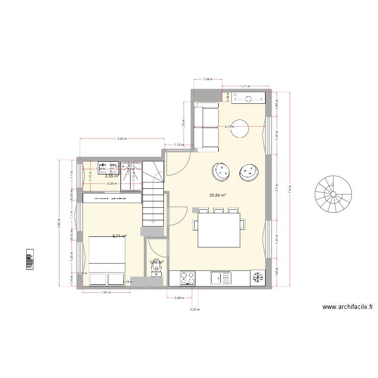 76 St Nicolas - R+4 - Aménagement - v1. Plan de 4 pièces et 40 m2