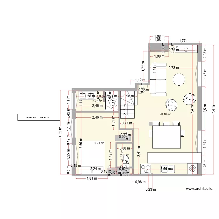 76 St Nicolas - R+4 - Am&eacute;nagement - v1. Plan de 4 pièces et 39 m²