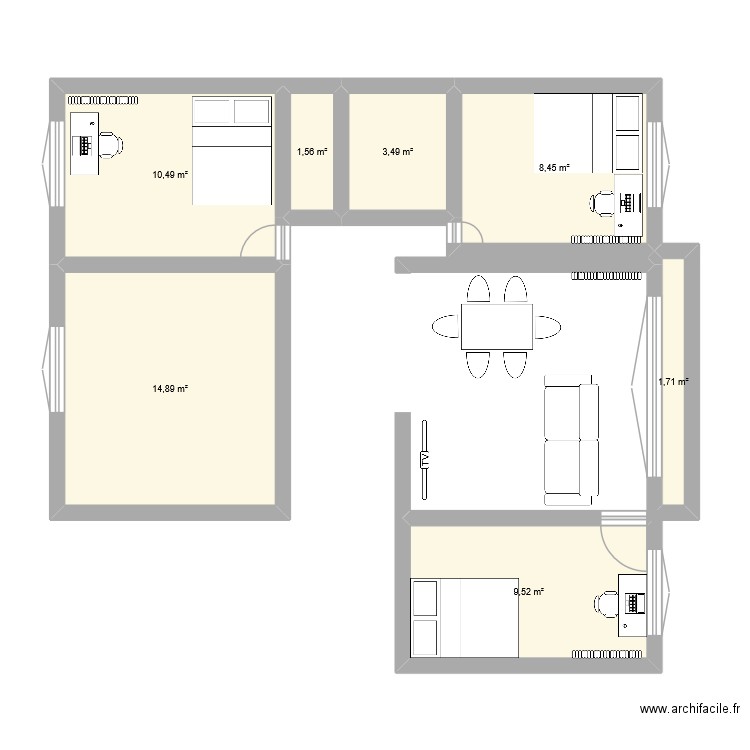 appartement gg. Plan de 7 pièces et 50 m2