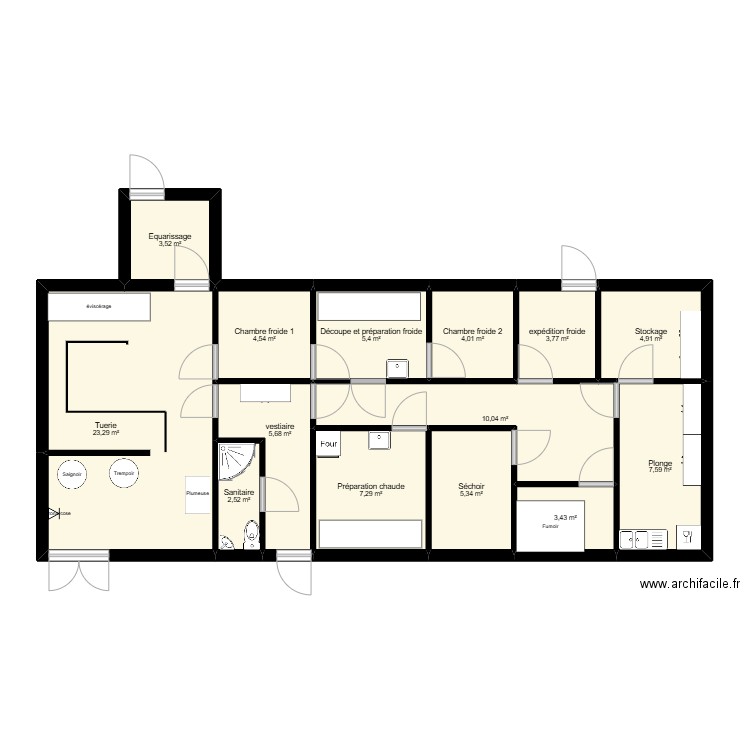 batiment transfo. Plan de 14 pièces et 91 m2