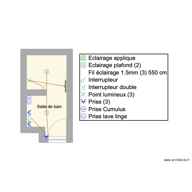 SDB Plan électrique. Plan de 1 pièce et 5 m2