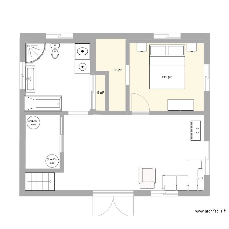 sou-sol chalet. Plan de 3 pièces et 14 m2