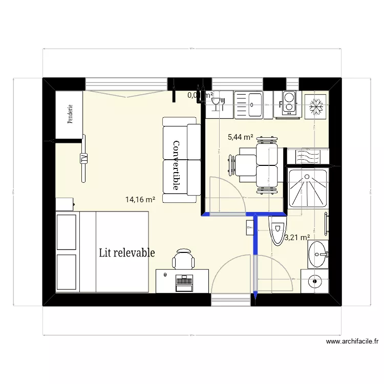 Marguerite WC. Plan de 4  et 23 m²