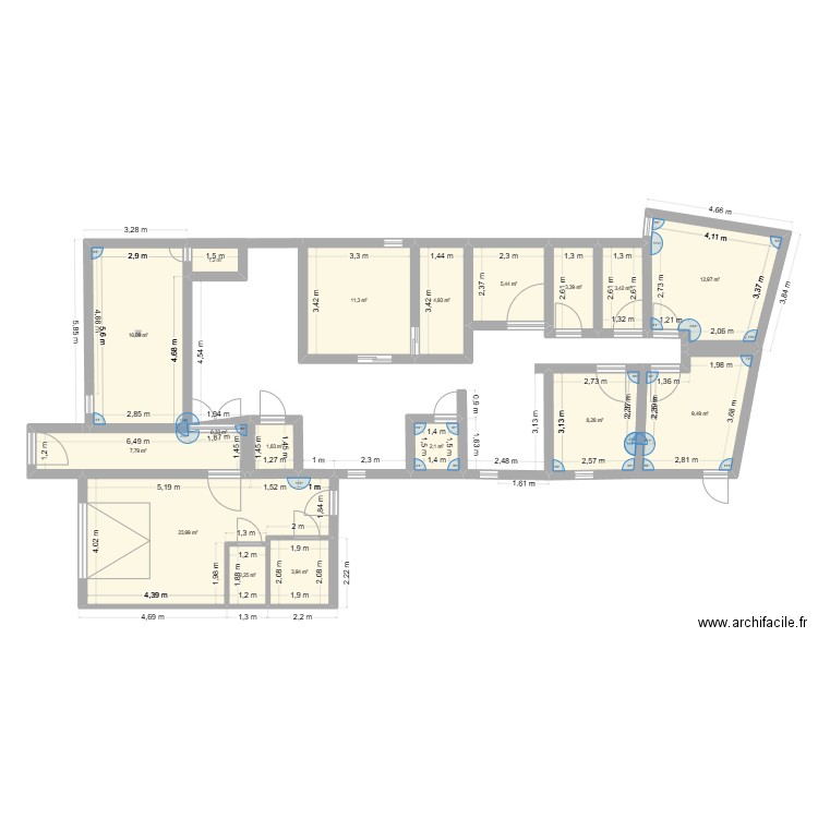 Maison de santé. Plan de 17 pièces et 119 m2