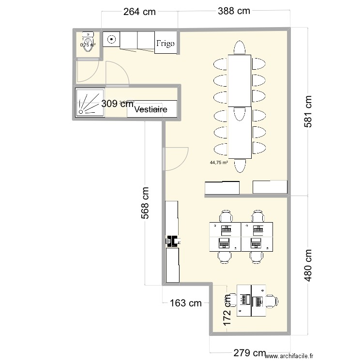 Local Italie 2. Plan de 3 pièces et 49 m2