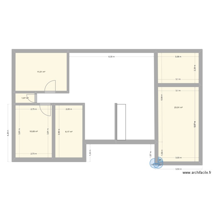 Essai 1. Plan de 5 pièces et 55 m2