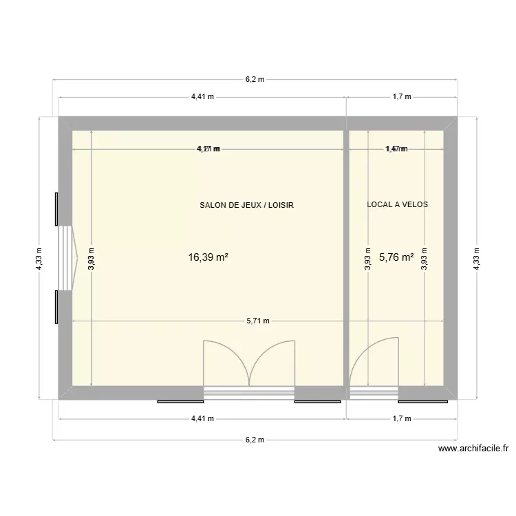 SALLE DE JEU / LOISIR  +LOCAL VELOS 3. Plan de 2 Pièces et 22 m²