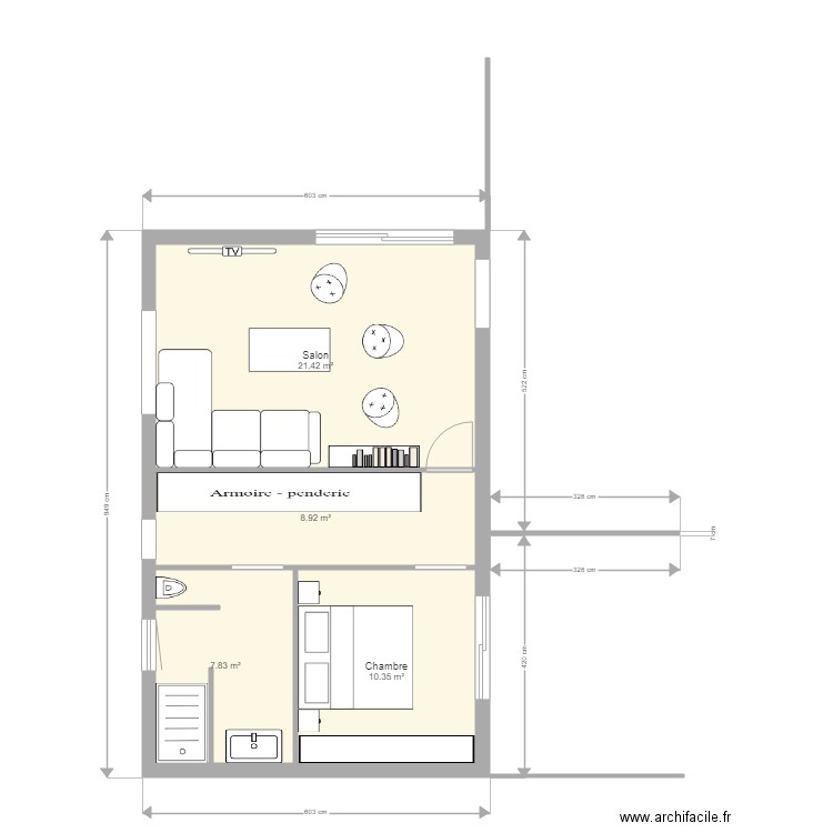 Extension. Plan de 4 pièces et 49 m2