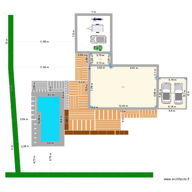 piscine 2. Plan de 3 pièces et 133 m2