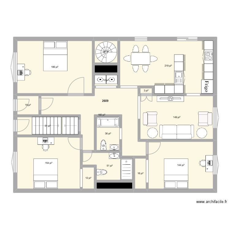 RDC 2609. Plan de 17 pièces et 117 m2