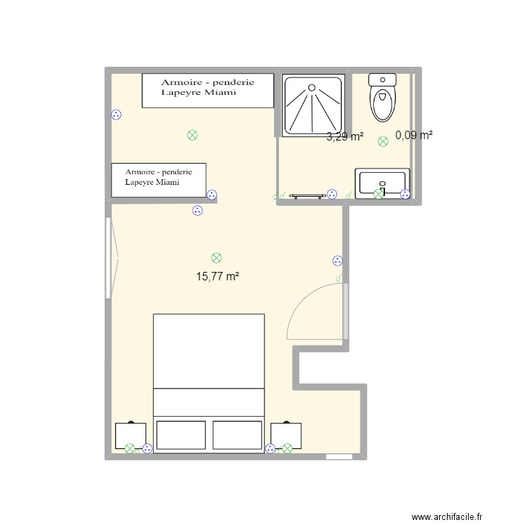suite parentale. Plan de 3 pièces et 19 m2