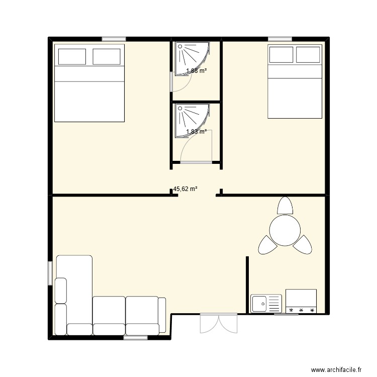 MAISON. Plan de 3 pièces et 49 m2