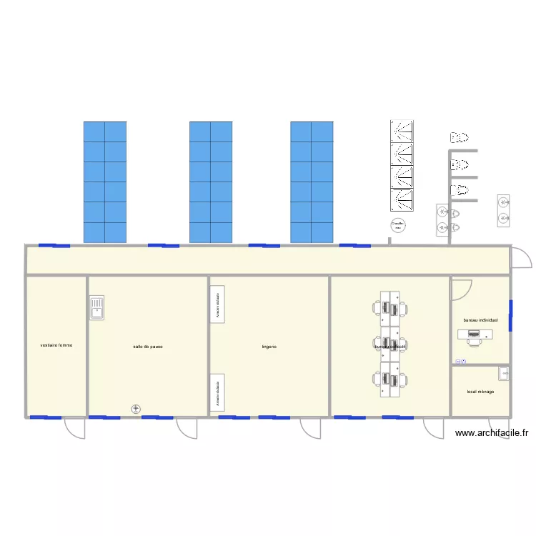 location modulaire. Plan de 7  et 125 m²