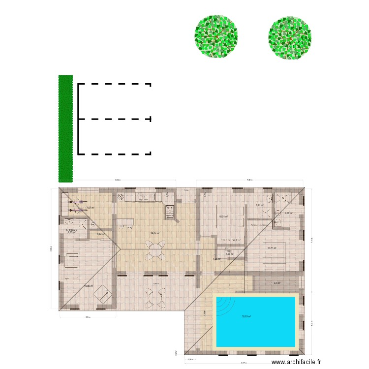 allemagne 4 bis piscine intégrée de coté. Plan de 13 pièces et 125 m2