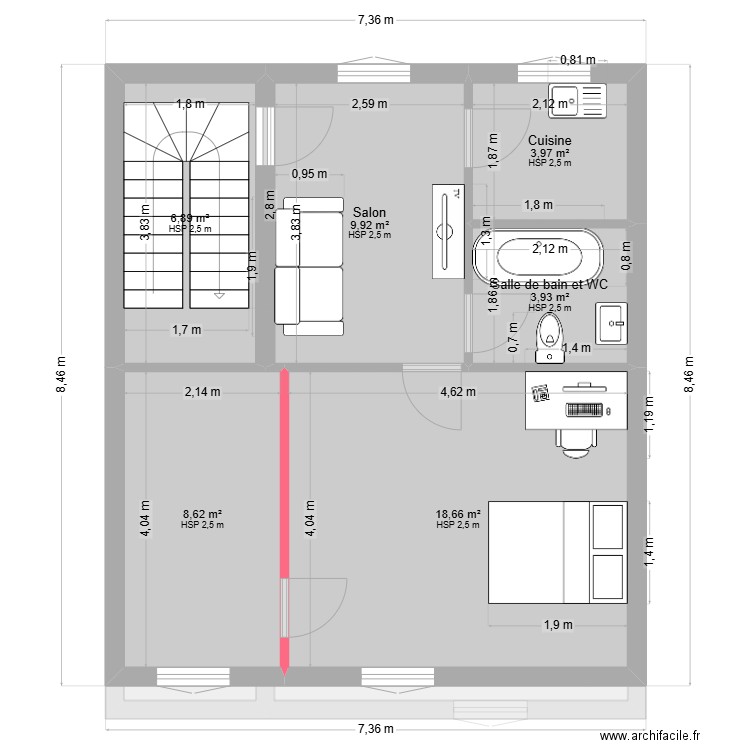 Nancy avant réha. Plan de 23 pièces et 215 m2