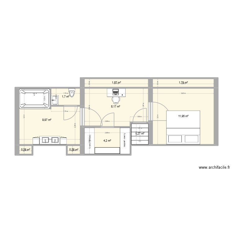 etage 2 def. Plan de 10 pièces et 42 m2