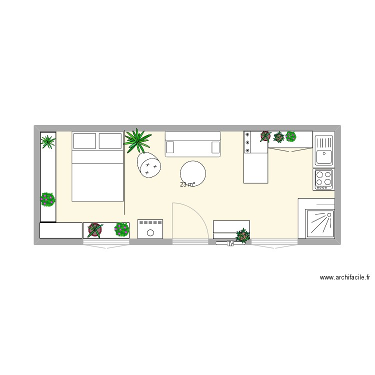 Bungalow 3x8. Plan de 1 pièce et 23 m2