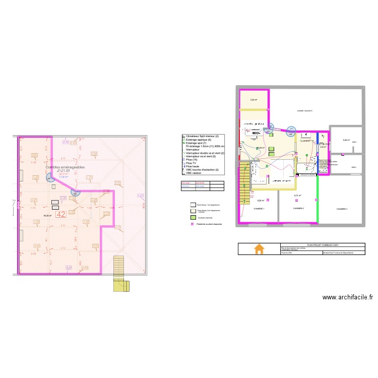 Combles Castel plan de découpe plancher du haut 1. Plan de 9 pièces et 149 m2