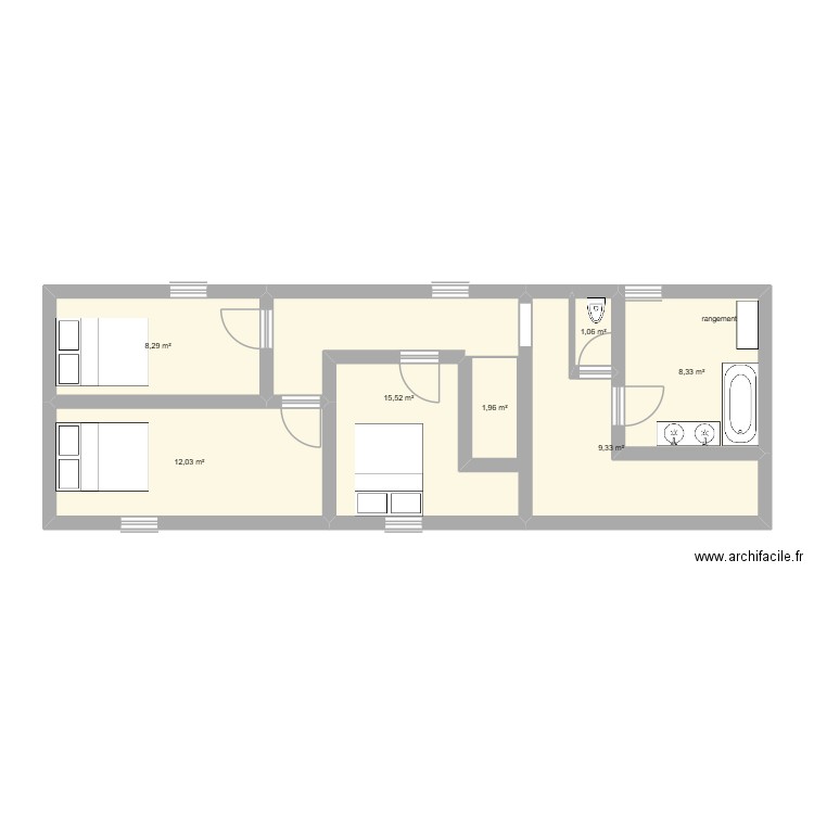 étage. Plan de 7 pièces et 57 m2