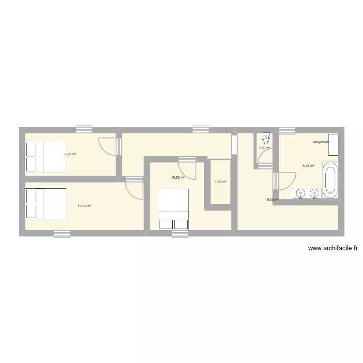 &eacute;tage. Plan de 7  et 57 m²