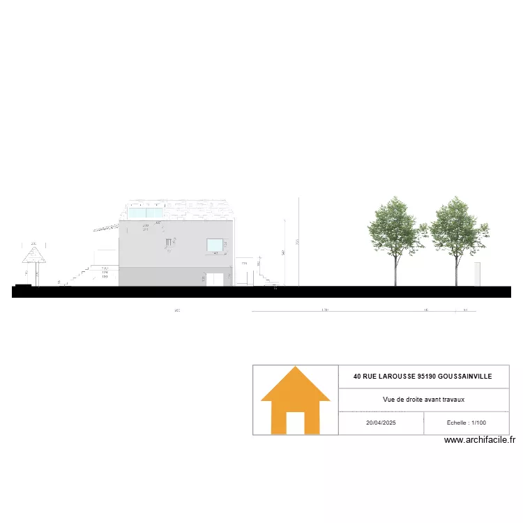 Plan vue de droite avant travaux. Plan de 