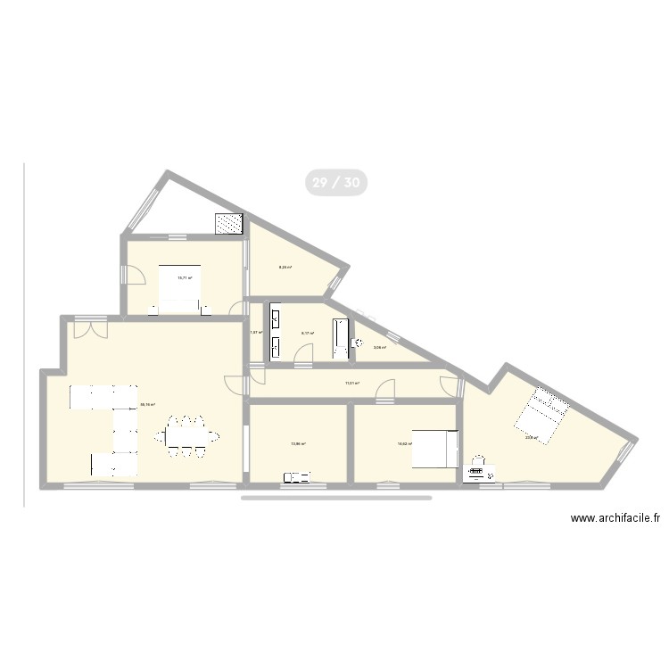 17eme Ezeck. Plan de 10 pièces et 155 m2