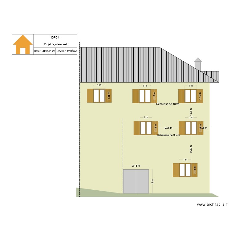 Plan façade ouest - PROJET. Plan de 0 pièce et 0 m2