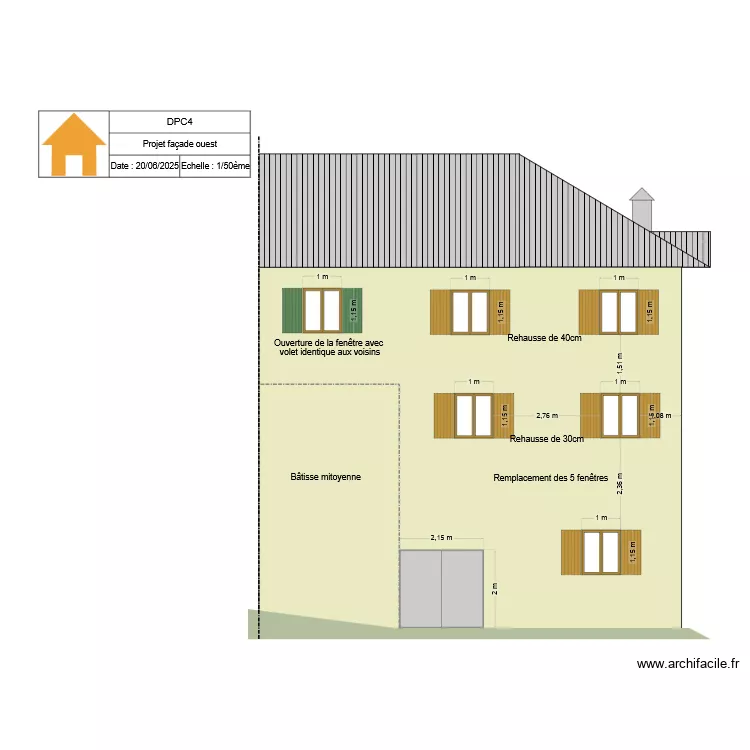 Plan fa&ccedil;ade ouest - PROJET. Plan de 