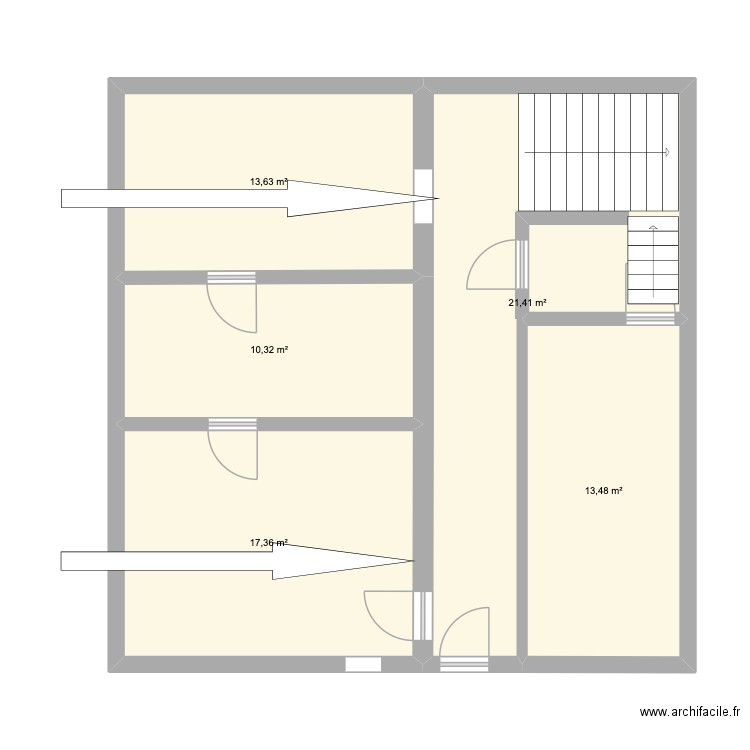 rdc. Plan de 5 pièces et 76 m2