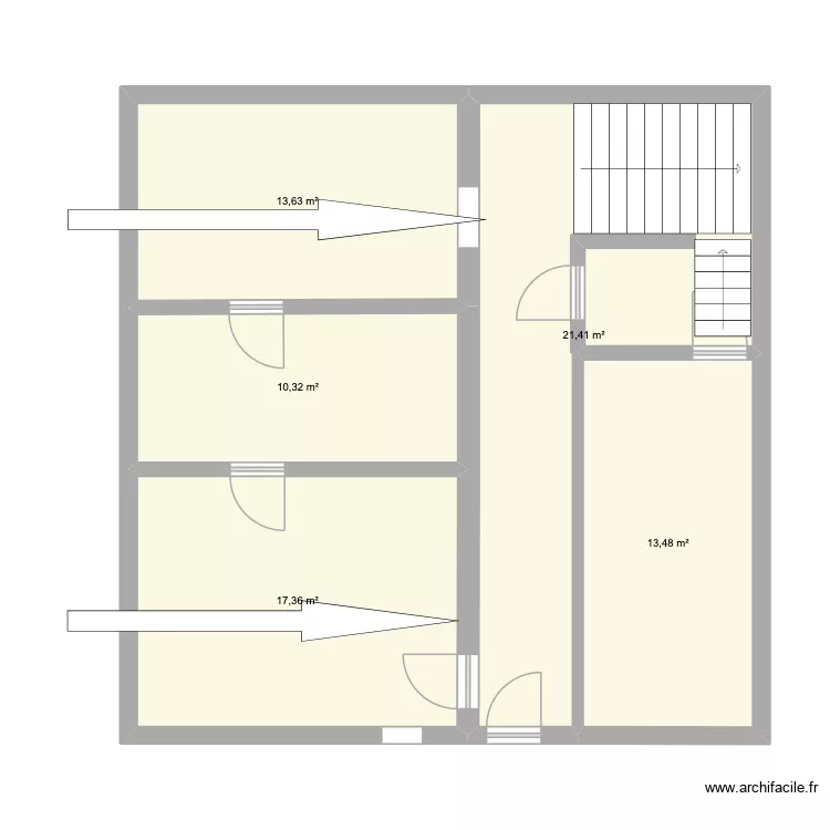 rdc. Plan de 5 pièces et 76 m²
