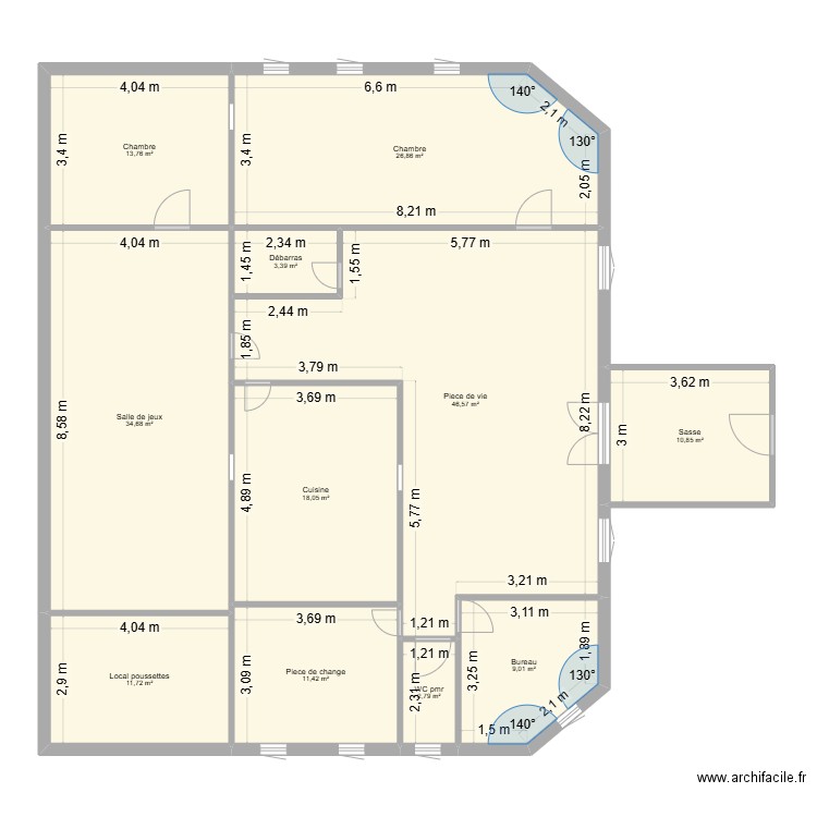 Mam téloché. Plan de 11 pièces et 189 m2