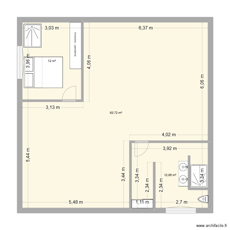 maison. Plan de 3 pièces et 89 m2