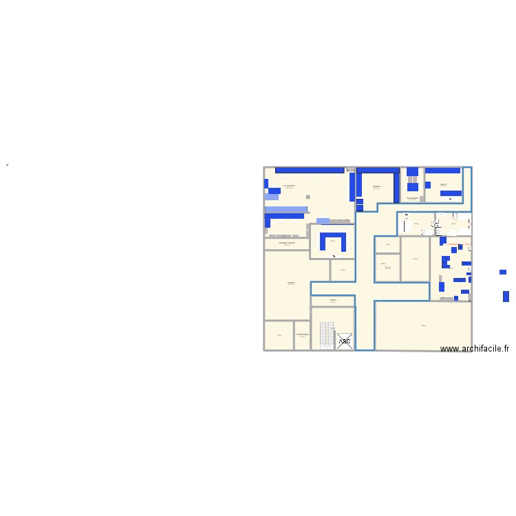 RDC pressing 2025 Option 2 vide. Plan de 20 pièces et 750 m2