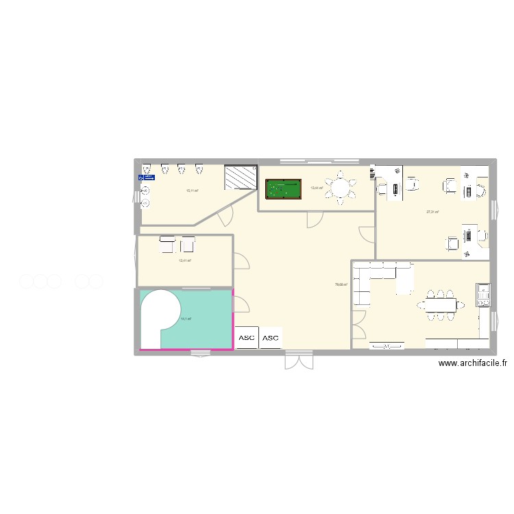 Centre social. Plan de 6 pièces et 162 m2