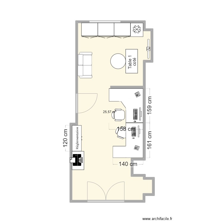 Bureau Busseau. Plan de 1 pièce et 26 m2