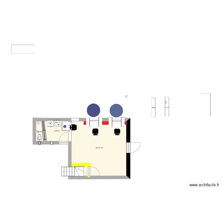 SALON. Plan de 3 pièces et 27 m2