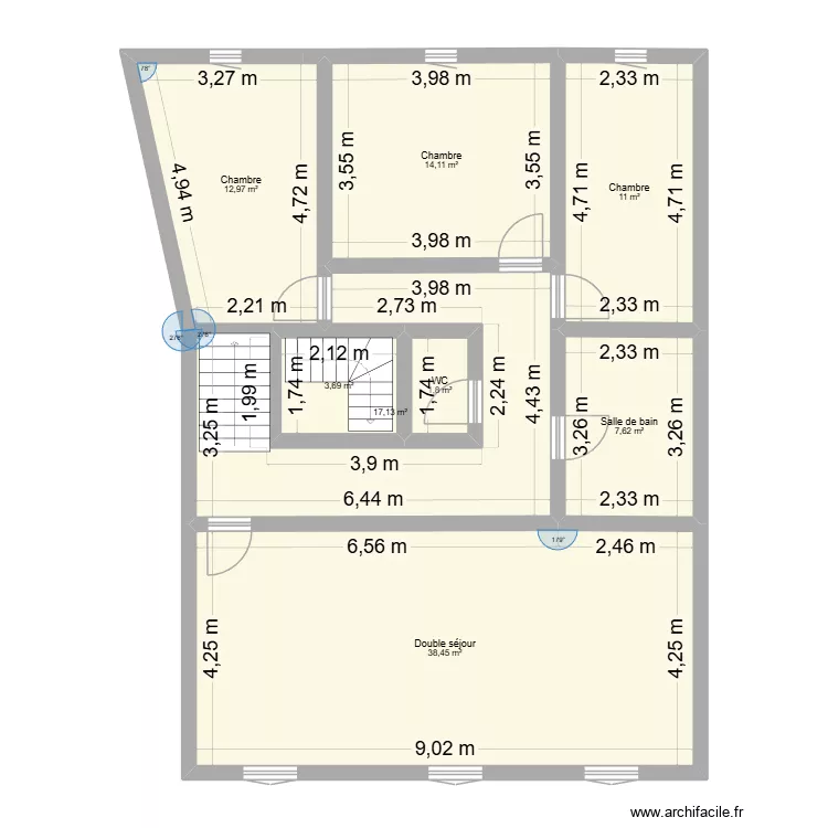etat actuel &eacute;tage 1. Plan de 8  et 107 m²