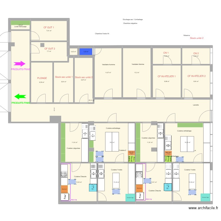 Atelier 14 : shared kitchen 2x unit V2. Plan de 23 pièces et 290 m2