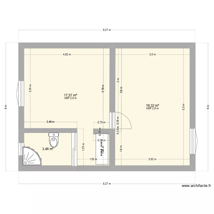 bon. Plan de 3  et 40 m²