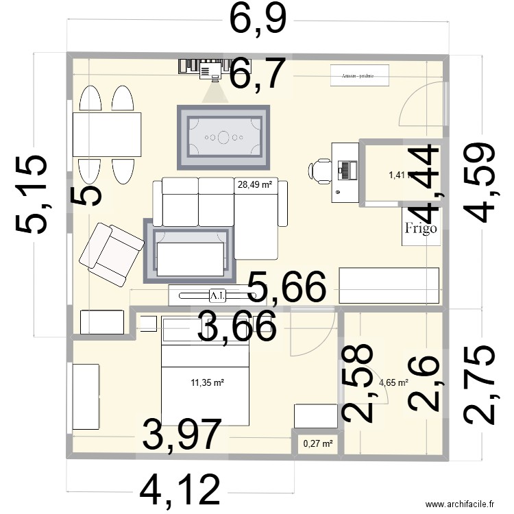 Plan Elo 2. Plan de 5 pièces et 48 m2