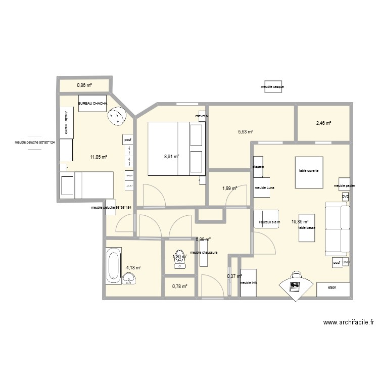 Appartement 2. Plan de 12 pièces et 64 m2