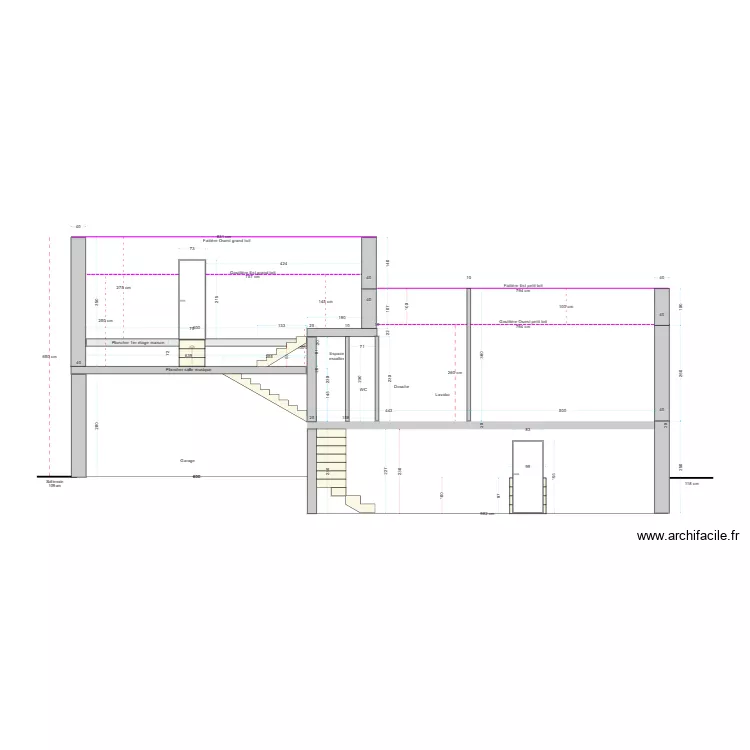 Projet RDF_Coupe Extension_3_avec escalier cave. Plan de 