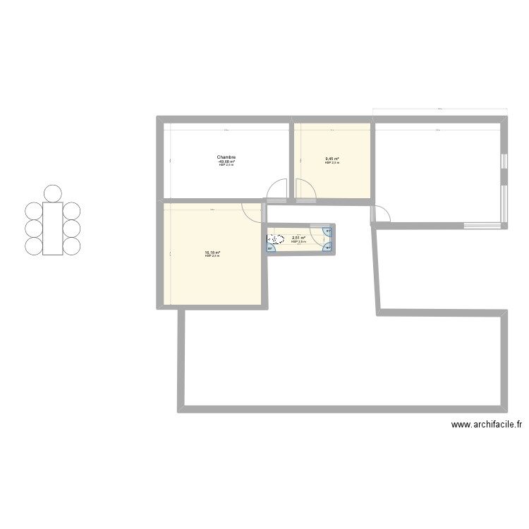 maison. Plan de 4 pièces et 44 m2