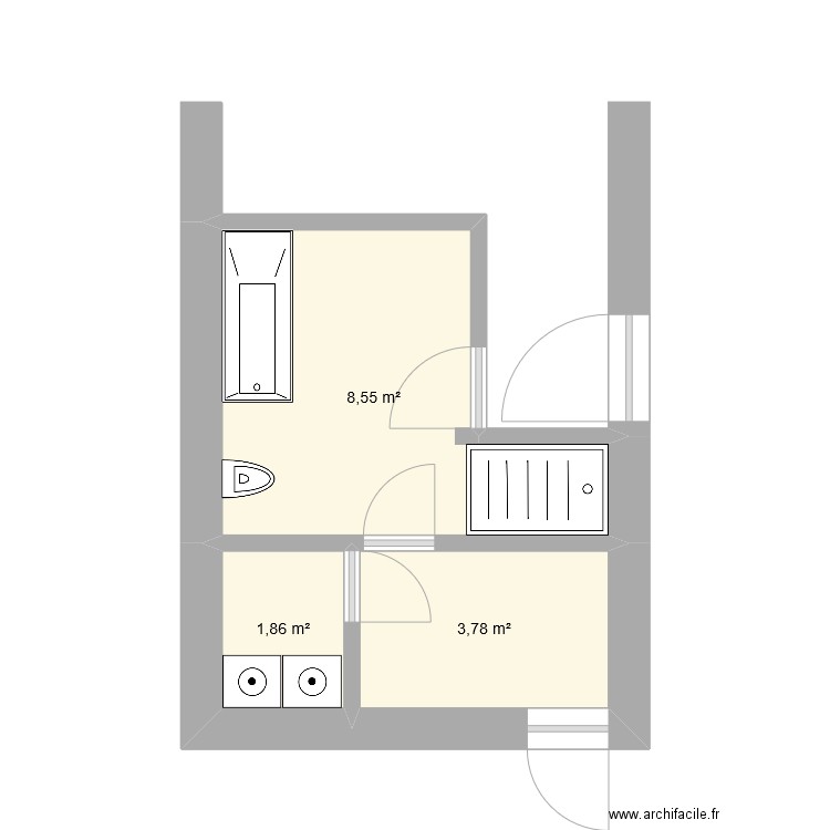 Dressing + SDB. Plan de 3 pièces et 14 m2