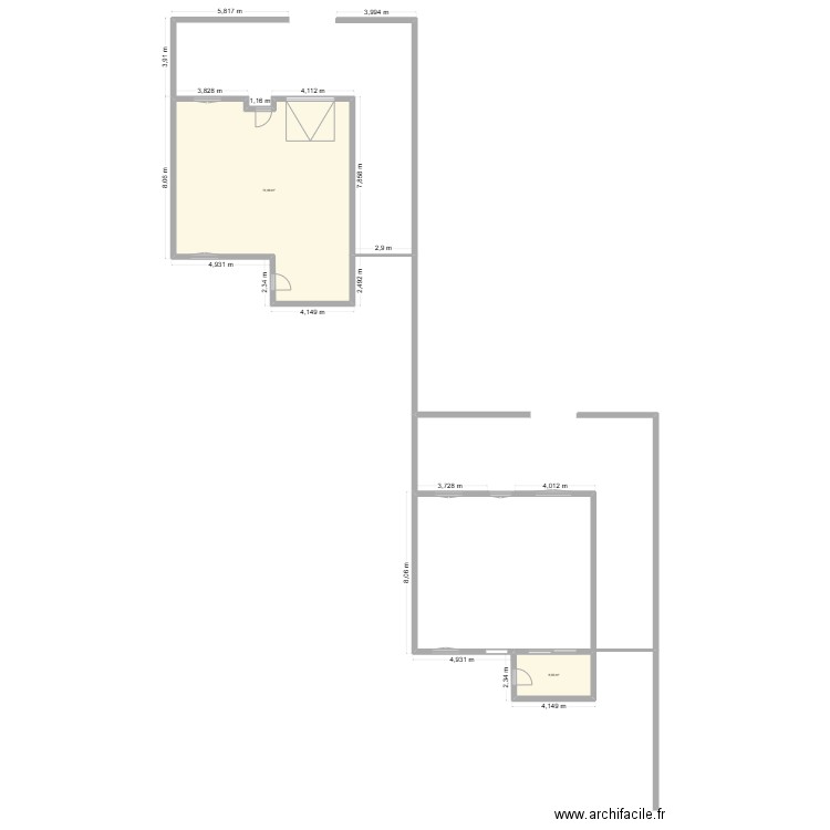 1 ALL2 DES PERVENCHE RDC. Plan de 2 pièces et 83 m2