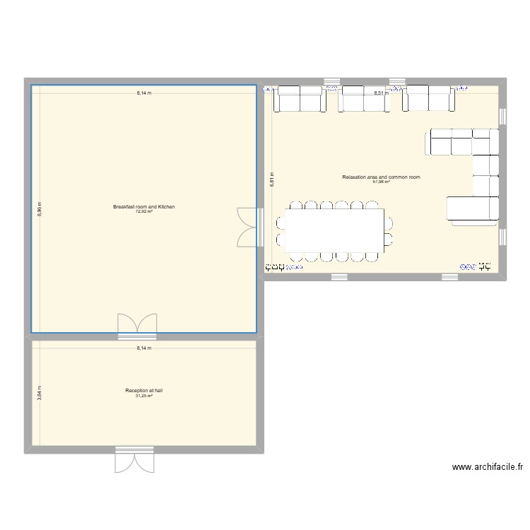 projet anglais. Plan de 3 pièces et 162 m2
