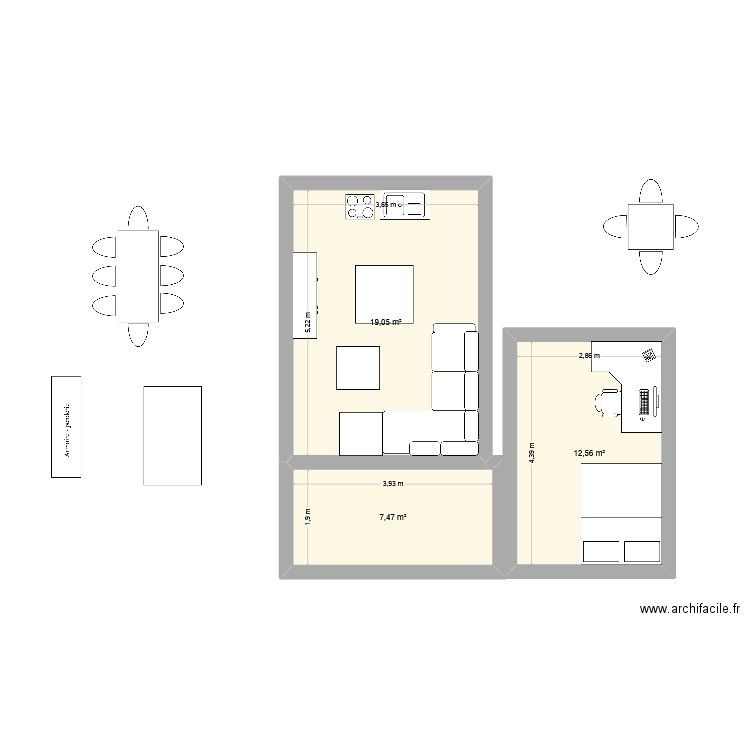 frouzins. Plan de 3 pièces et 39 m2